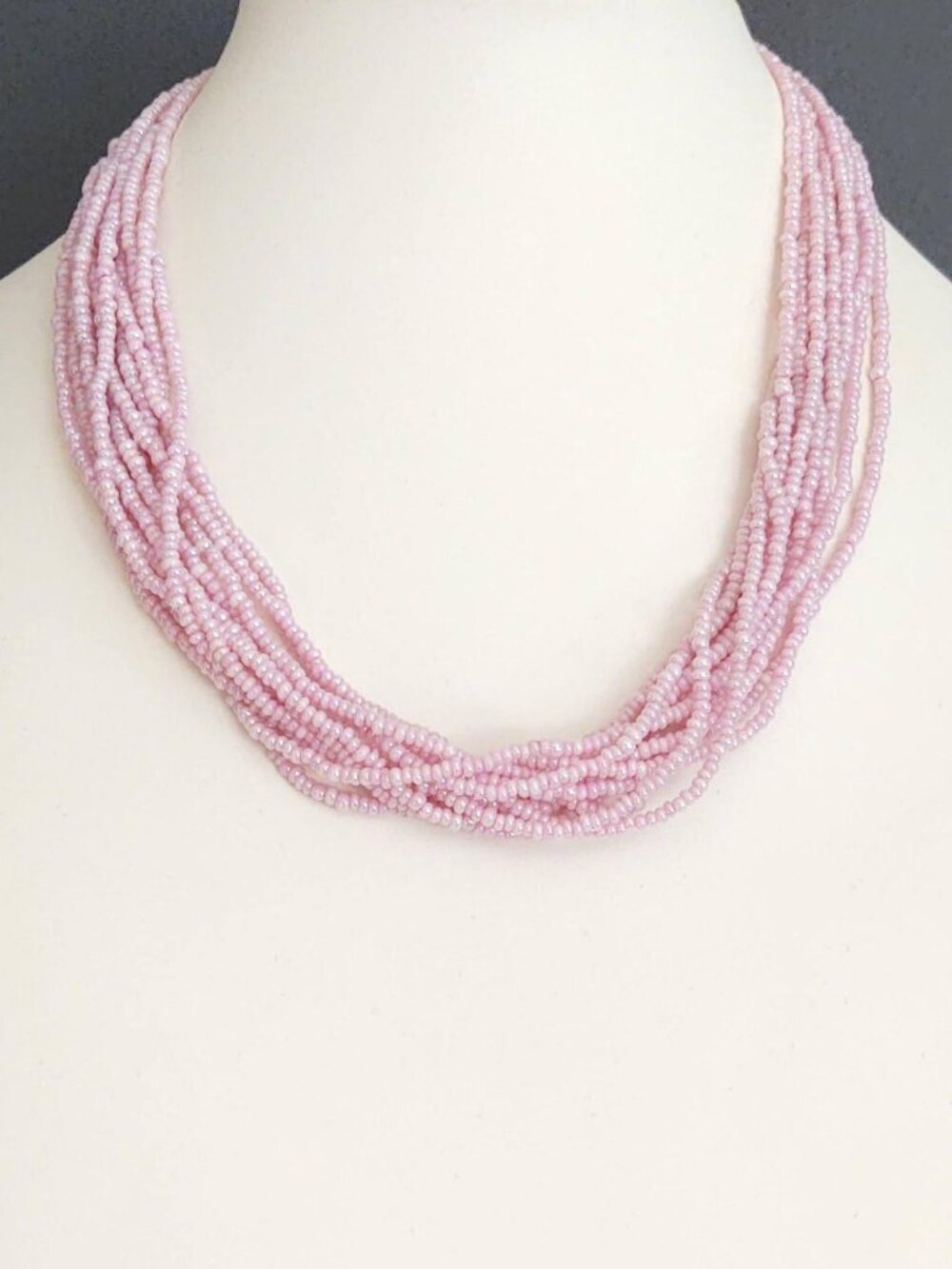 Ballet pink multi strand seed bead necklace